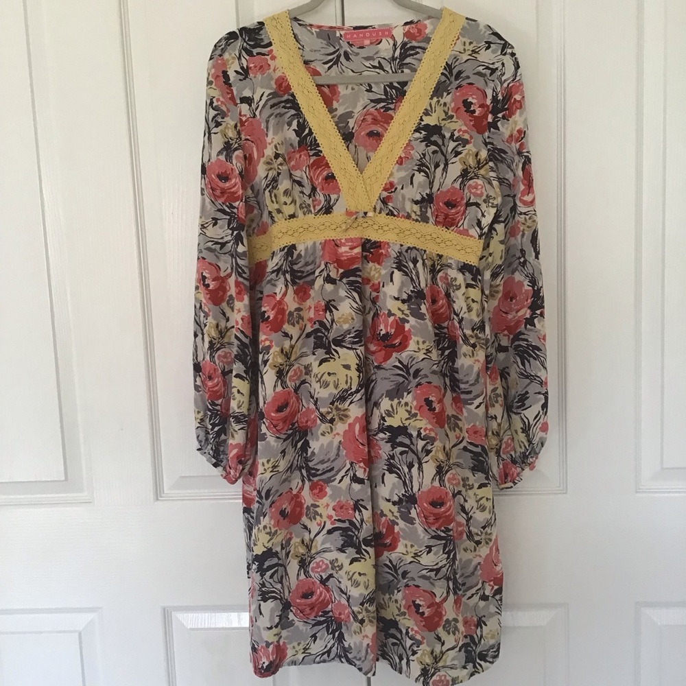 Manoush silk floral poet sleeve dress Sz 6